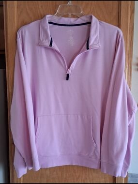 Women's 3XL Light Pink Quarter-Zip Pullover Top w/Kangaroo Pocket